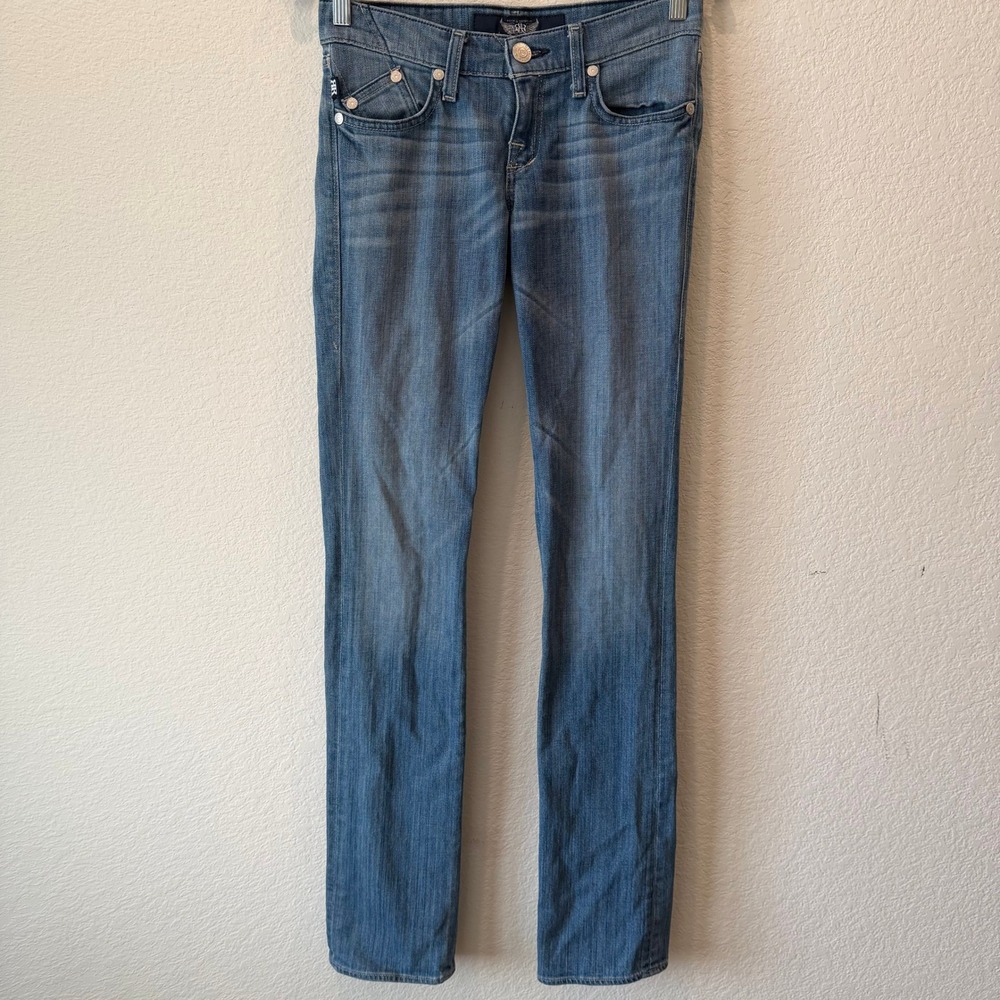 Rock & Republic Womens Slim Straight Leg Jeans Blue Embroidered Logo Size 25